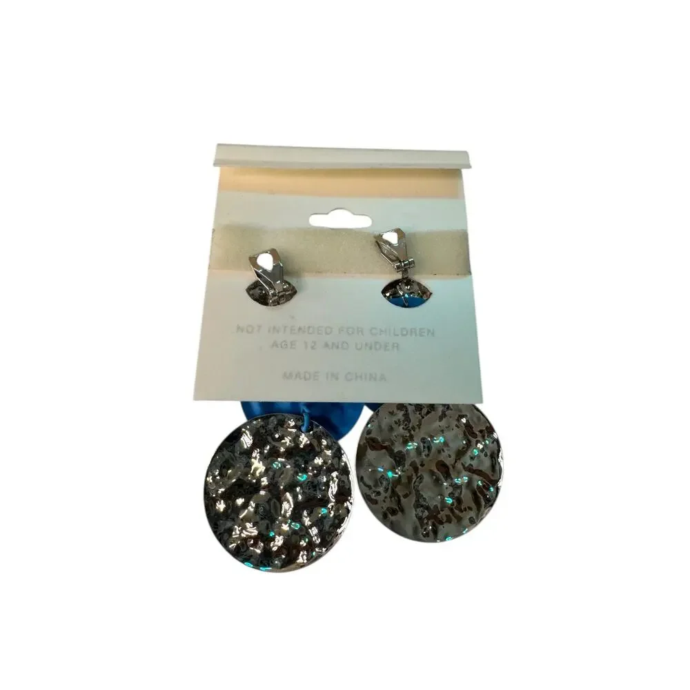 Cato Silver Blue Hammered Metal Drop Earrings Boho Costume Y2K‎